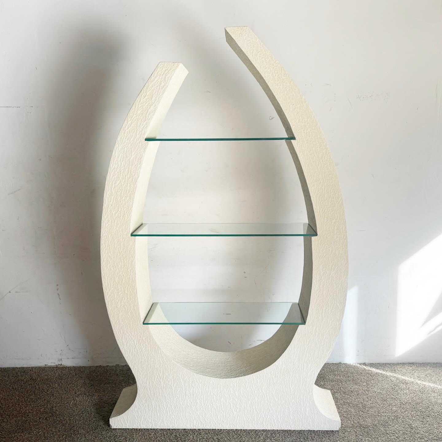 Post-Modern Postmodern Sculpted White Stucco Etagere/Bookshelf For Sale