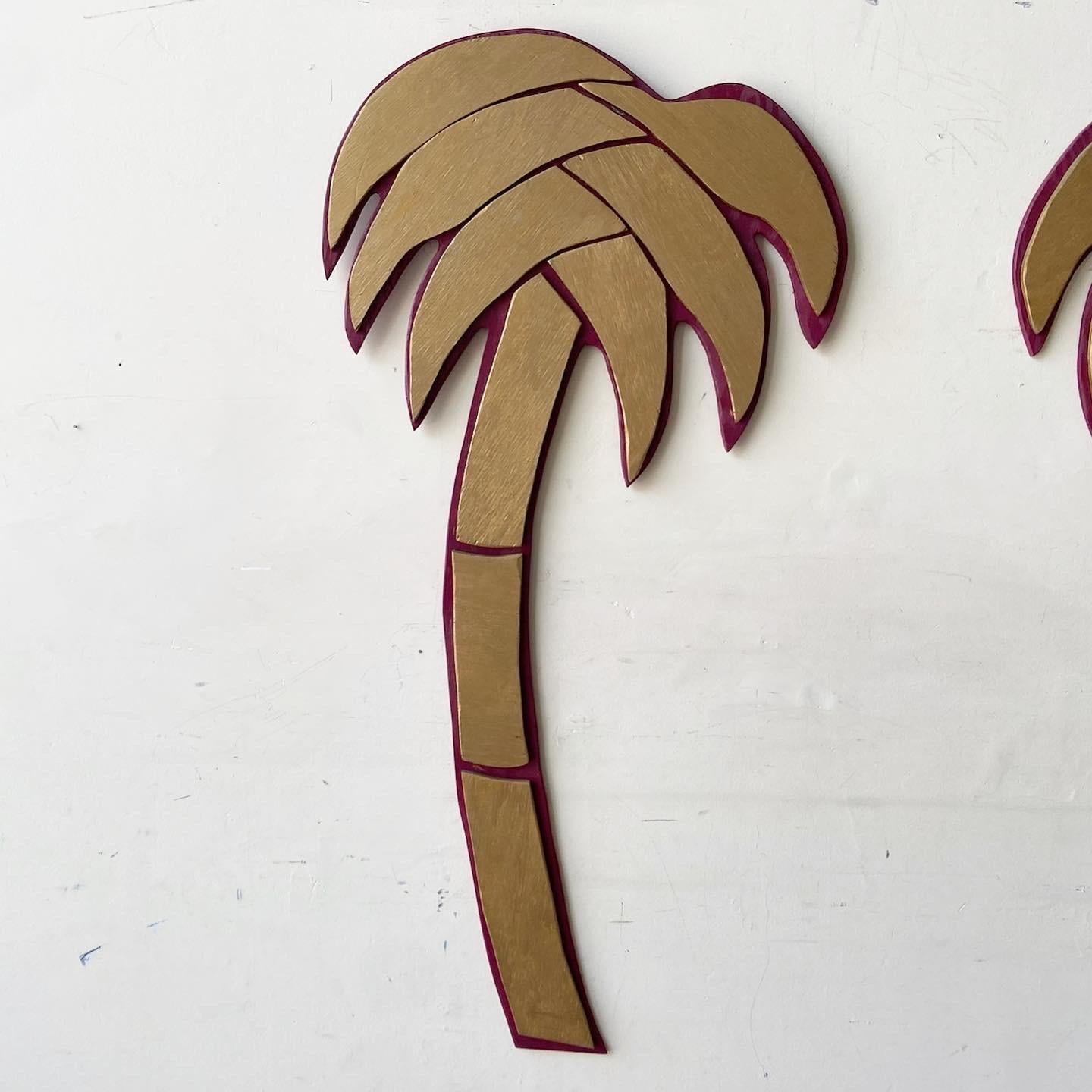 American Postmodern Sculpted Wooden Palm Trees Wall Accessories, a Pair For Sale