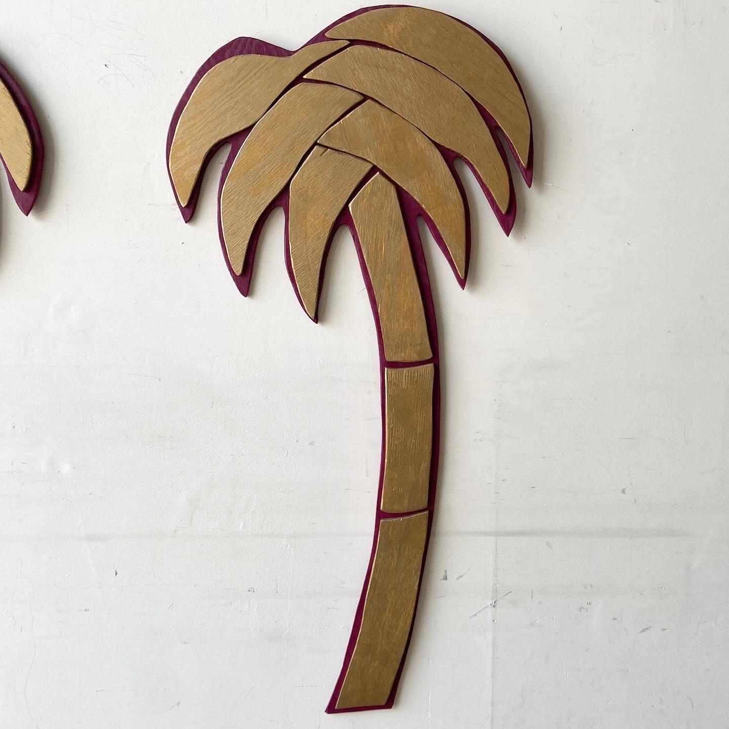 Late 20th Century Postmodern Sculpted Wooden Palm Trees Wall Accessories, a Pair For Sale