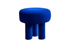 Organic Postmodern Sculptural Blue Velvet Stool Ritmo