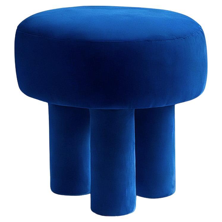 Postmodern Sculptural Blue Velvet Stool Ritmo