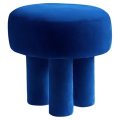 Postmodern Sculptural Blue Velvet Stool Ritmo