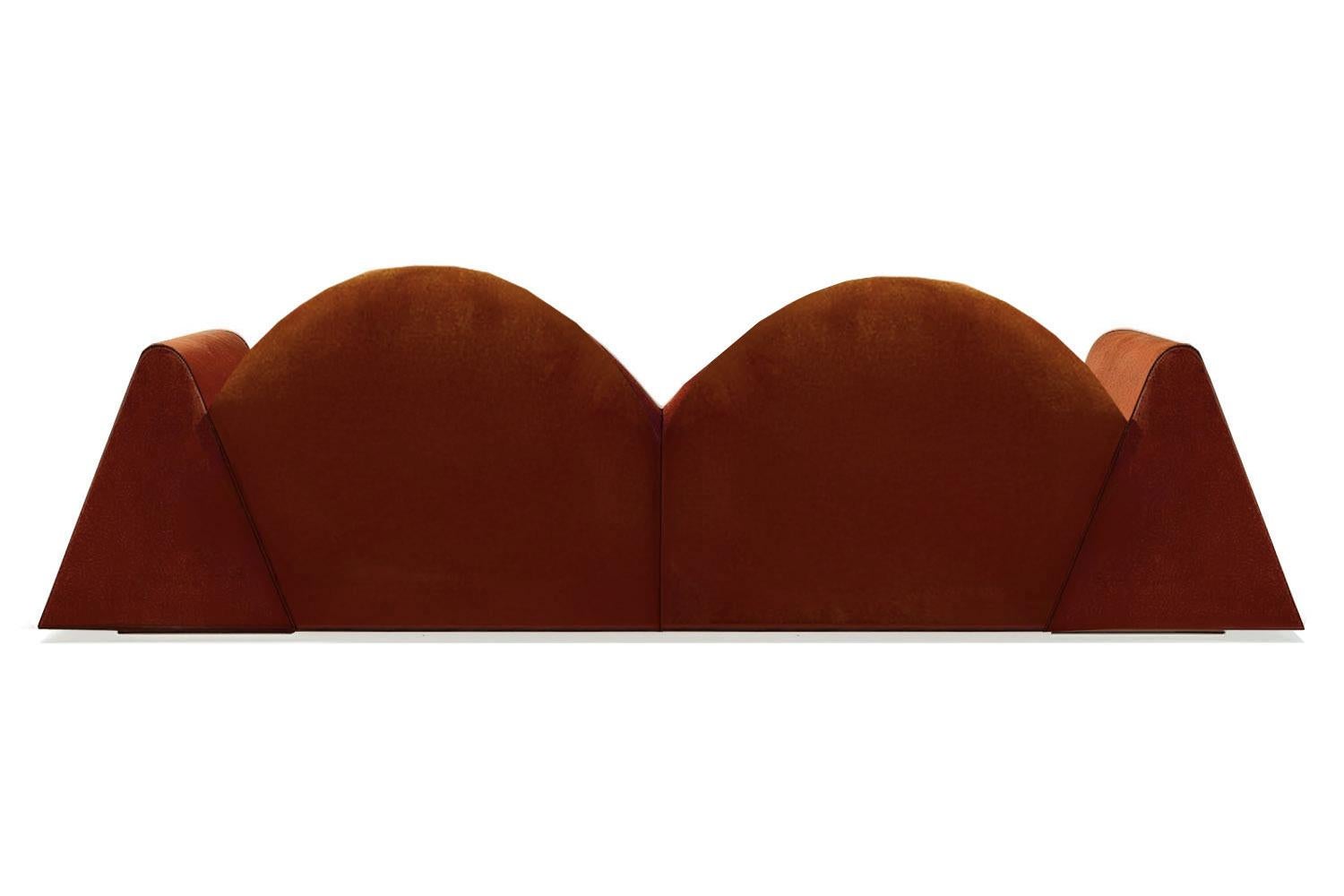 Post-Modern Postmodern Sculptural Brown Velvet Sofa Amanecer For Sale