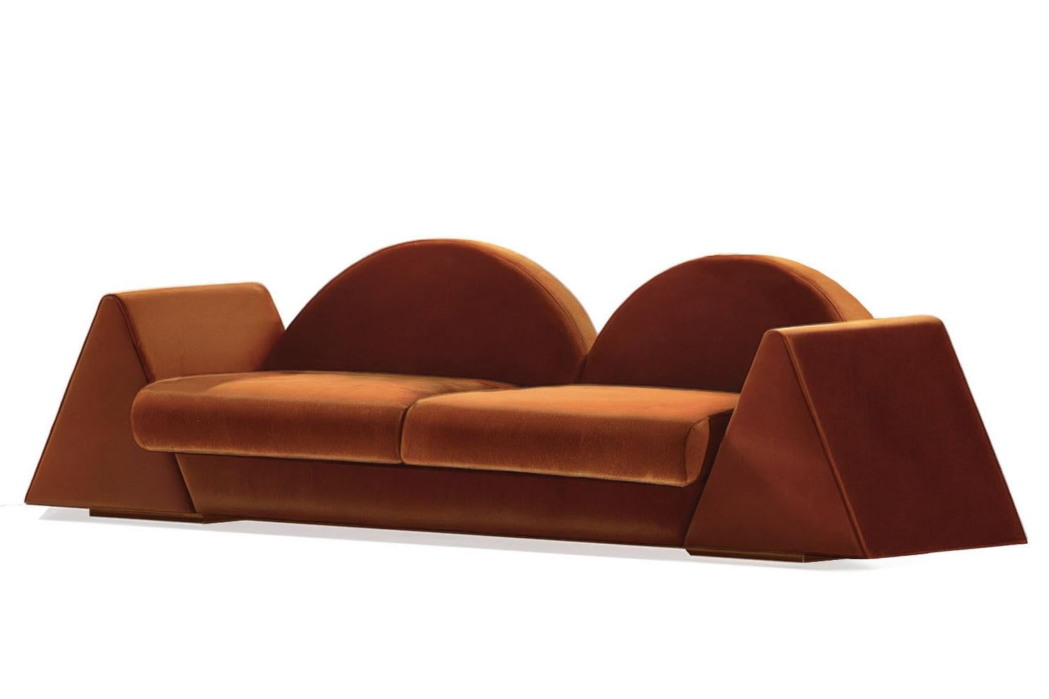 Spanish Postmodern Sculptural Brown Velvet Sofa Amanecer For Sale