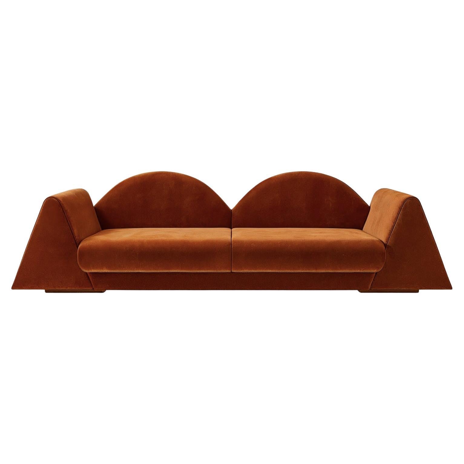 Postmodern Sculptural Brown Velvet Sofa Amanecer For Sale