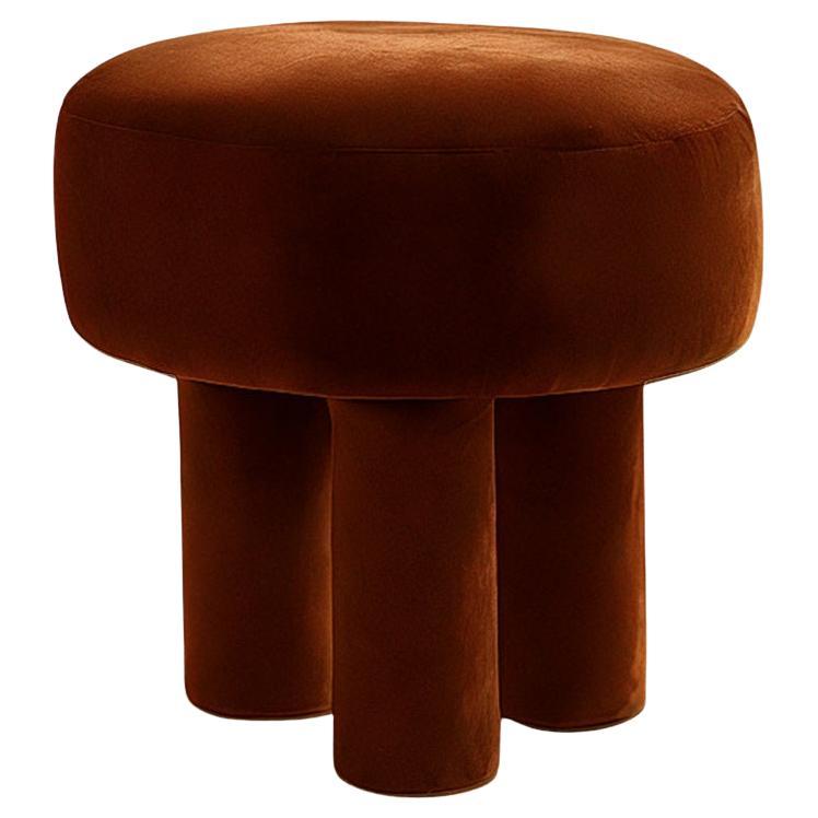 Postmodern Sculptural Brown Velvet Stool Ritmo