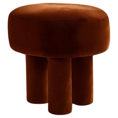 Postmodern Sculptural Brown Velvet Stool Ritmo