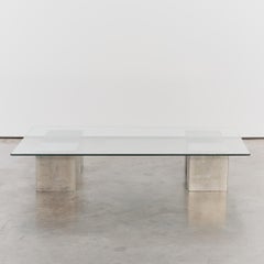 Postmodern sculptural cast aluminium cube and glass coffee table
