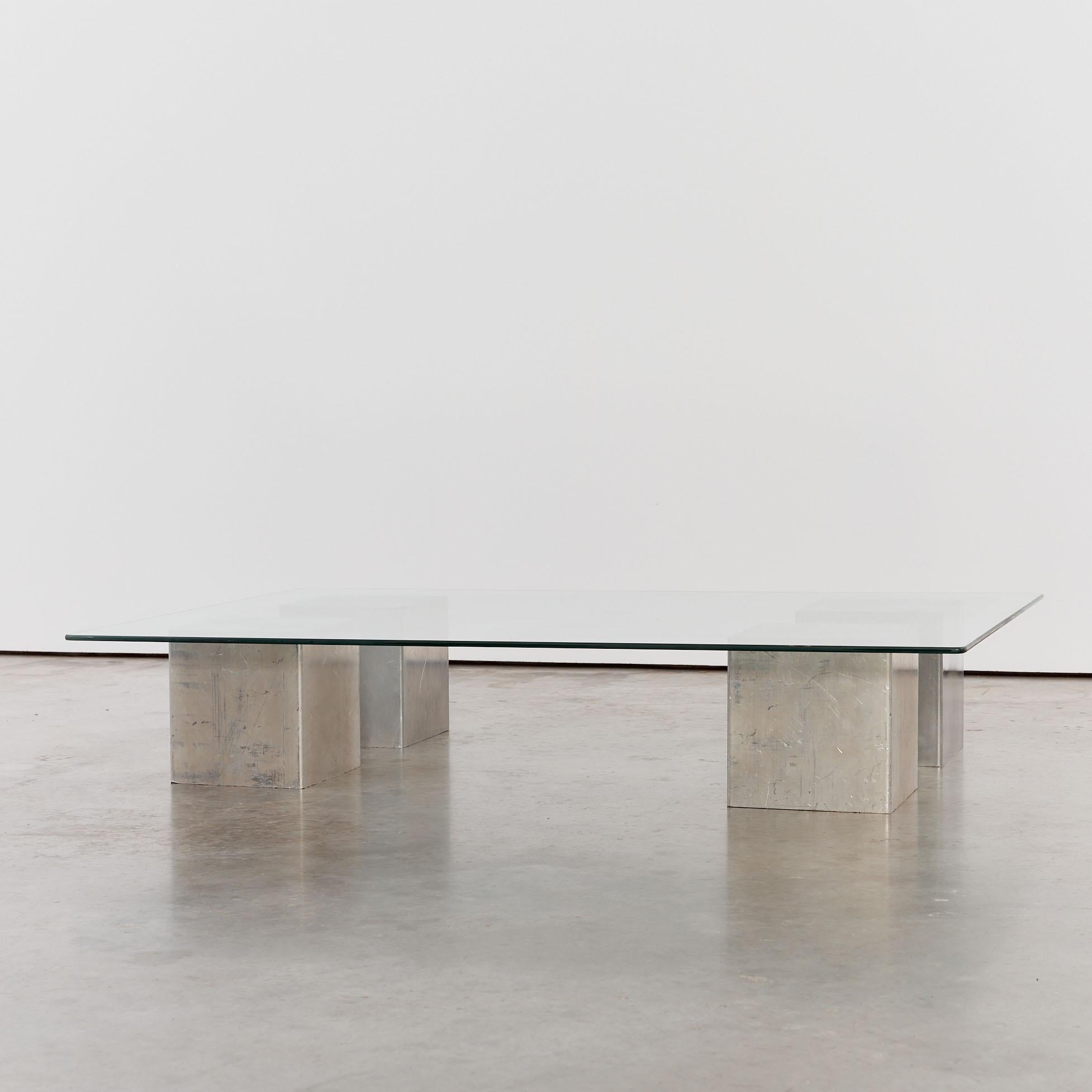 Post-Modern Postmodern sculptural cast aluminium cube and glass coffee table