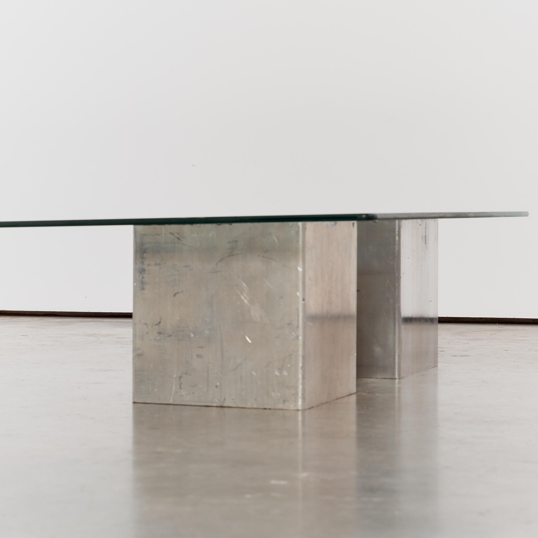 Postmodern sculptural cast aluminium cube and glass coffee table In Fair Condition In London, GB