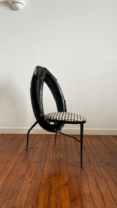 Postmodern Sculptural Chair with Rubber Loop Back and Checkered Seat