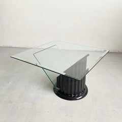 Postmodern Sculptural Coffee Table, Black Faux Marble and Glass, 1980s