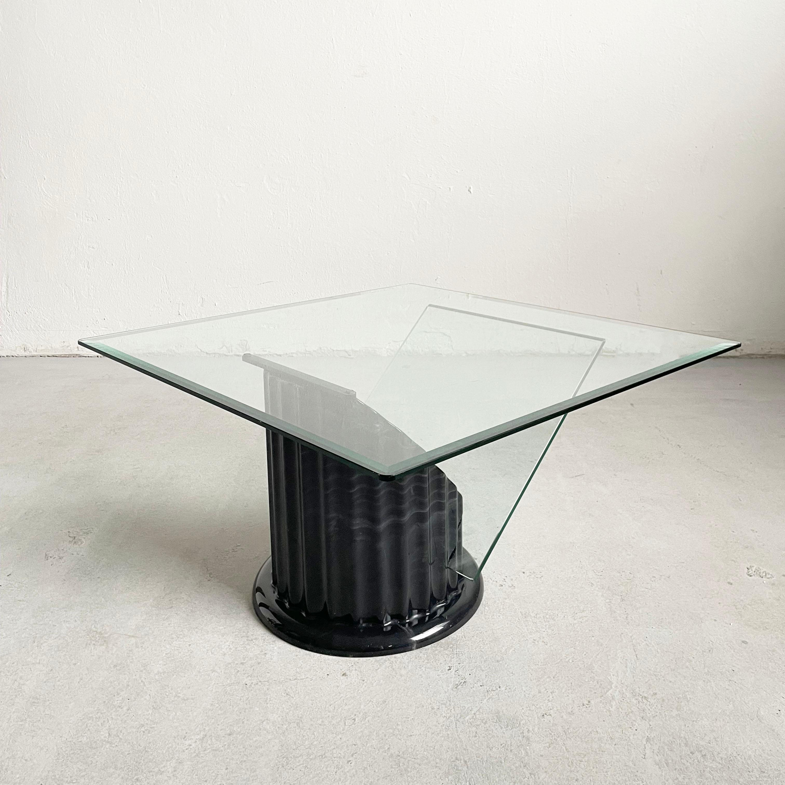 Late 20th Century Postmodern Sculptural Coffee Table, Black Faux Marble and Glass, 1980s For Sale
