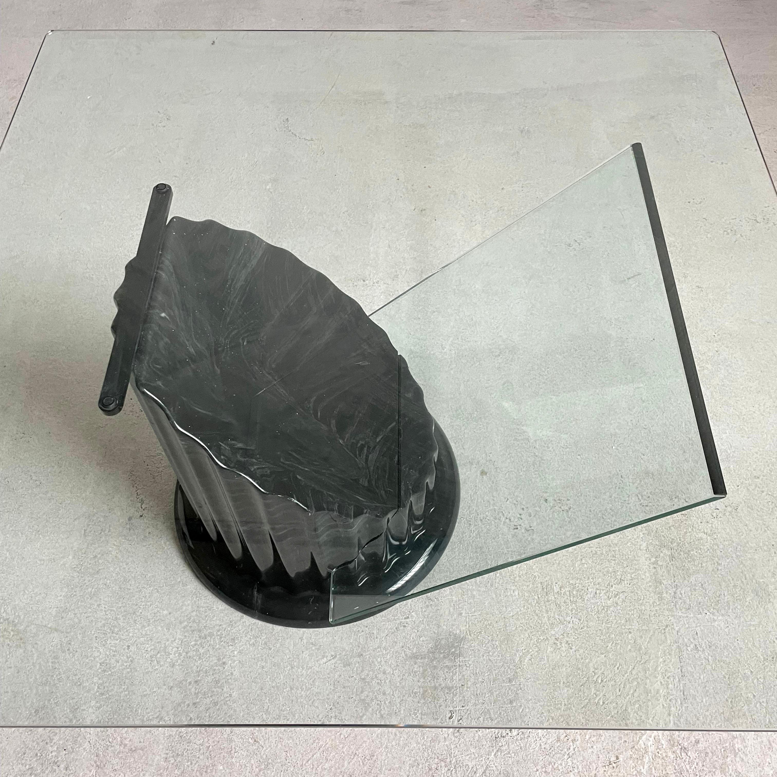 Postmodern Sculptural Coffee Table, Black Faux Marble and Glass, 1980s For Sale 3