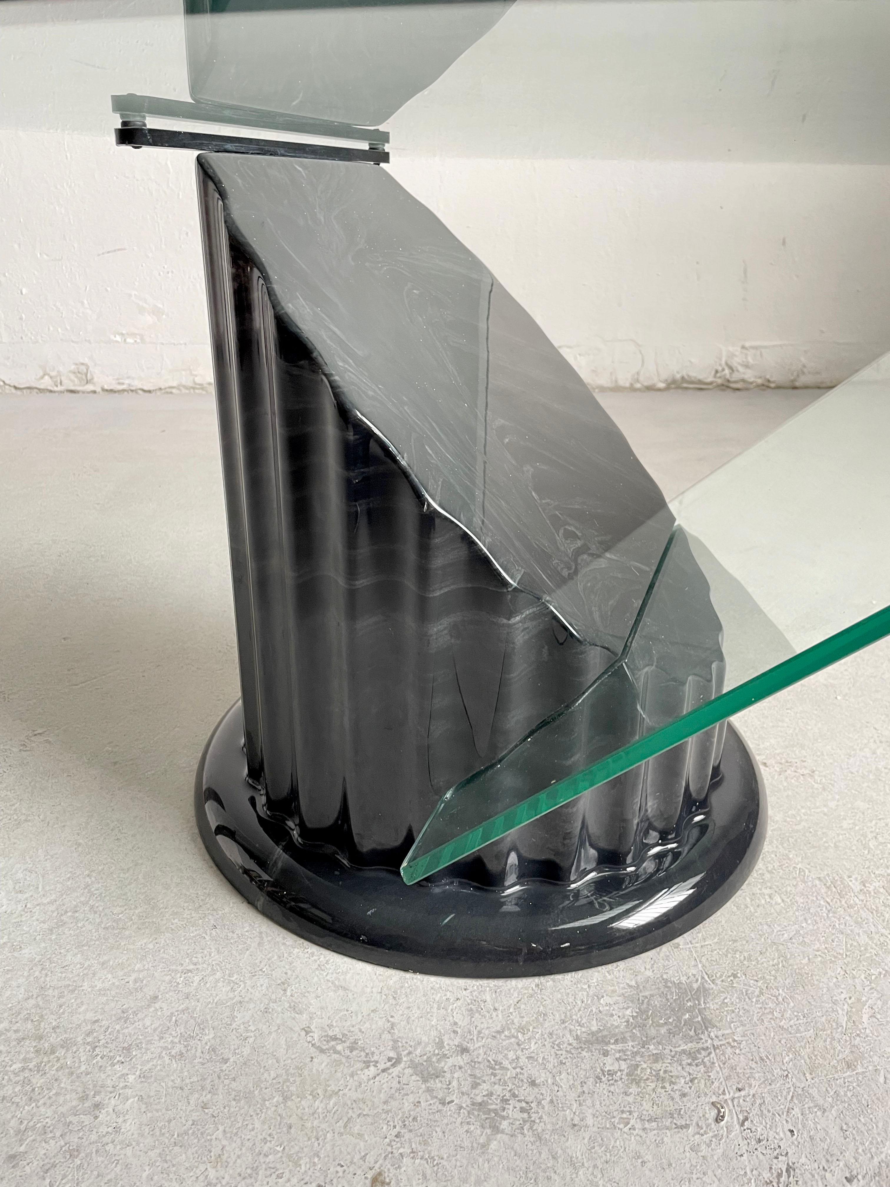 Postmodern Sculptural Coffee Table, Black Faux Marble and Glass, 1980s For Sale 4