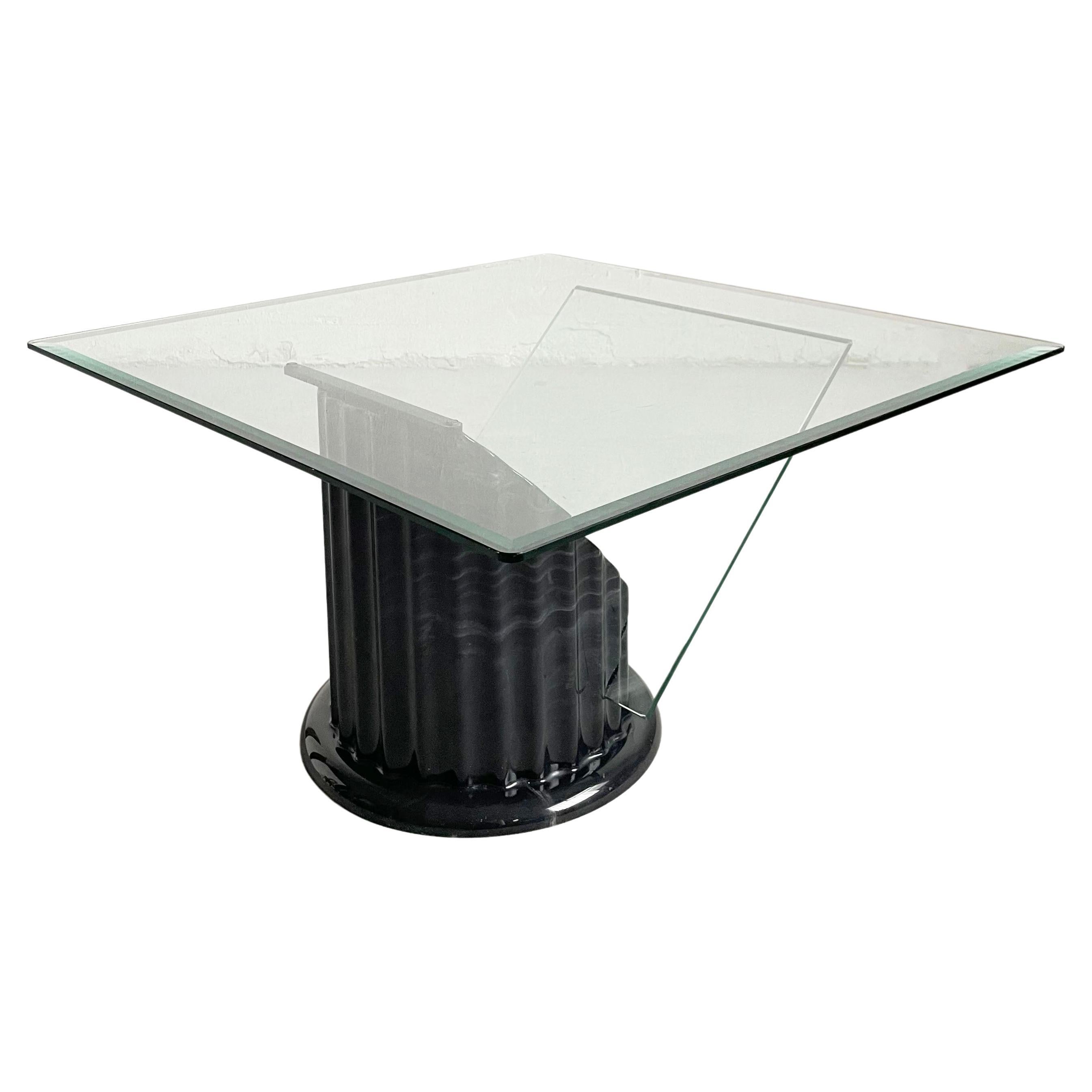 Postmodern Sculptural Coffee Table, Black Faux Marble and Glass, 1980s For Sale