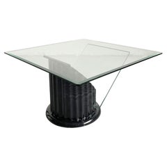 Postmodern Sculptural Coffee Table, Black Faux Marble and Glass, 1980s