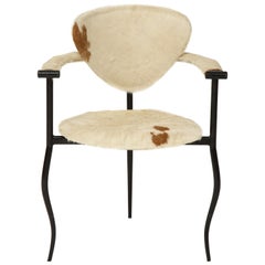 Postmodern Sculptural Cowhide Leather and Iron Side Chair, 1980s-1990s