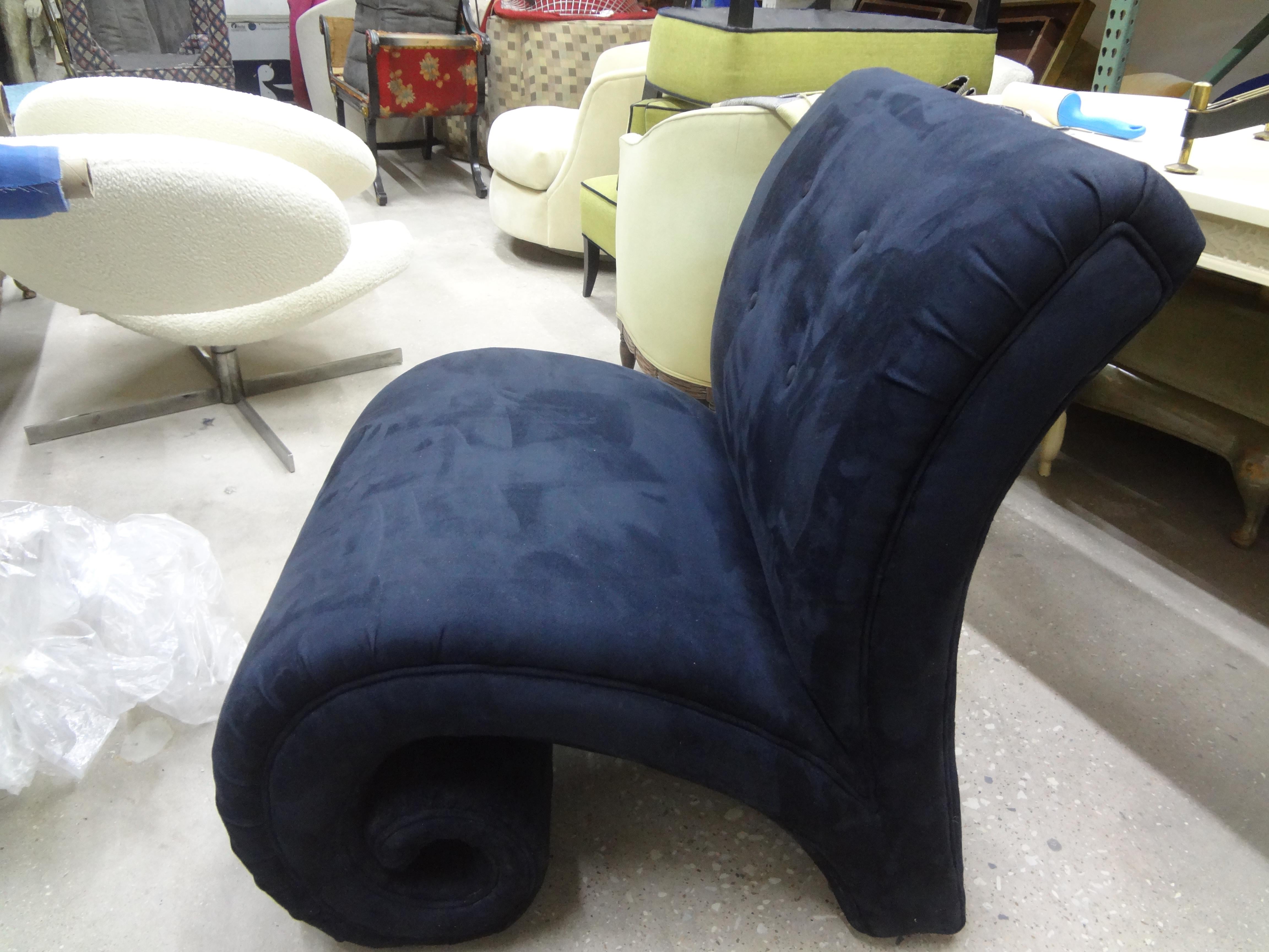 Ultrasuede Postmodern Sculptural Scroll Lounge Chair For Sale