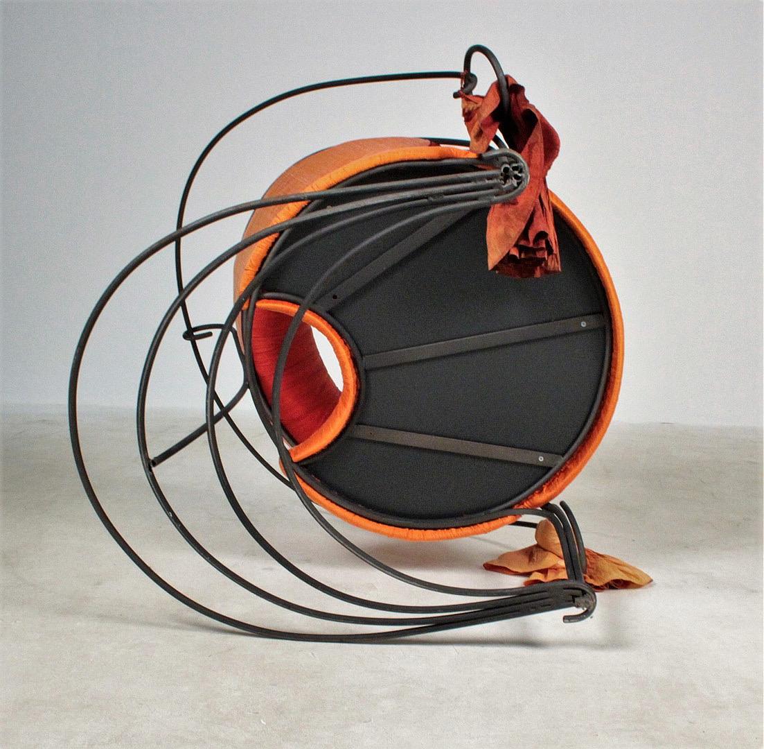 Silk Postmodern Sculptural Italian Chair in black natal and orange silk, Italy 1980 For Sale