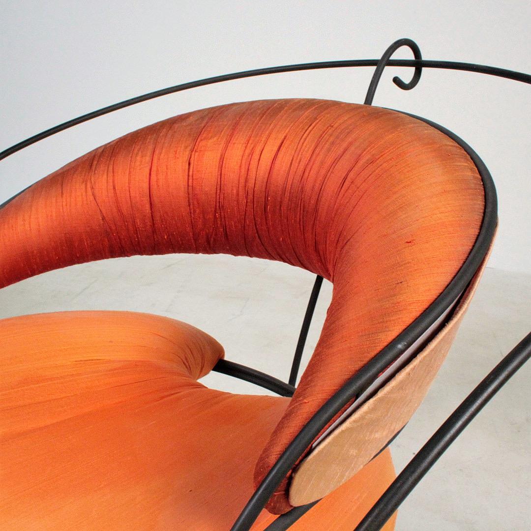Postmodern Sculptural Italian Chair in black natal and orange silk, Italy 1980 For Sale 1