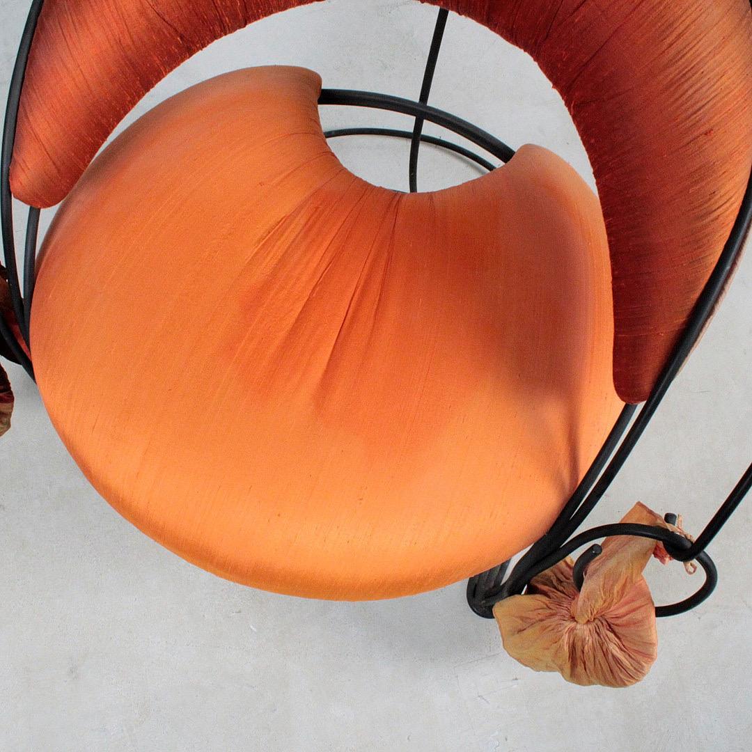 Postmodern Sculptural Italian Chair in black natal and orange silk, Italy 1980 For Sale 3