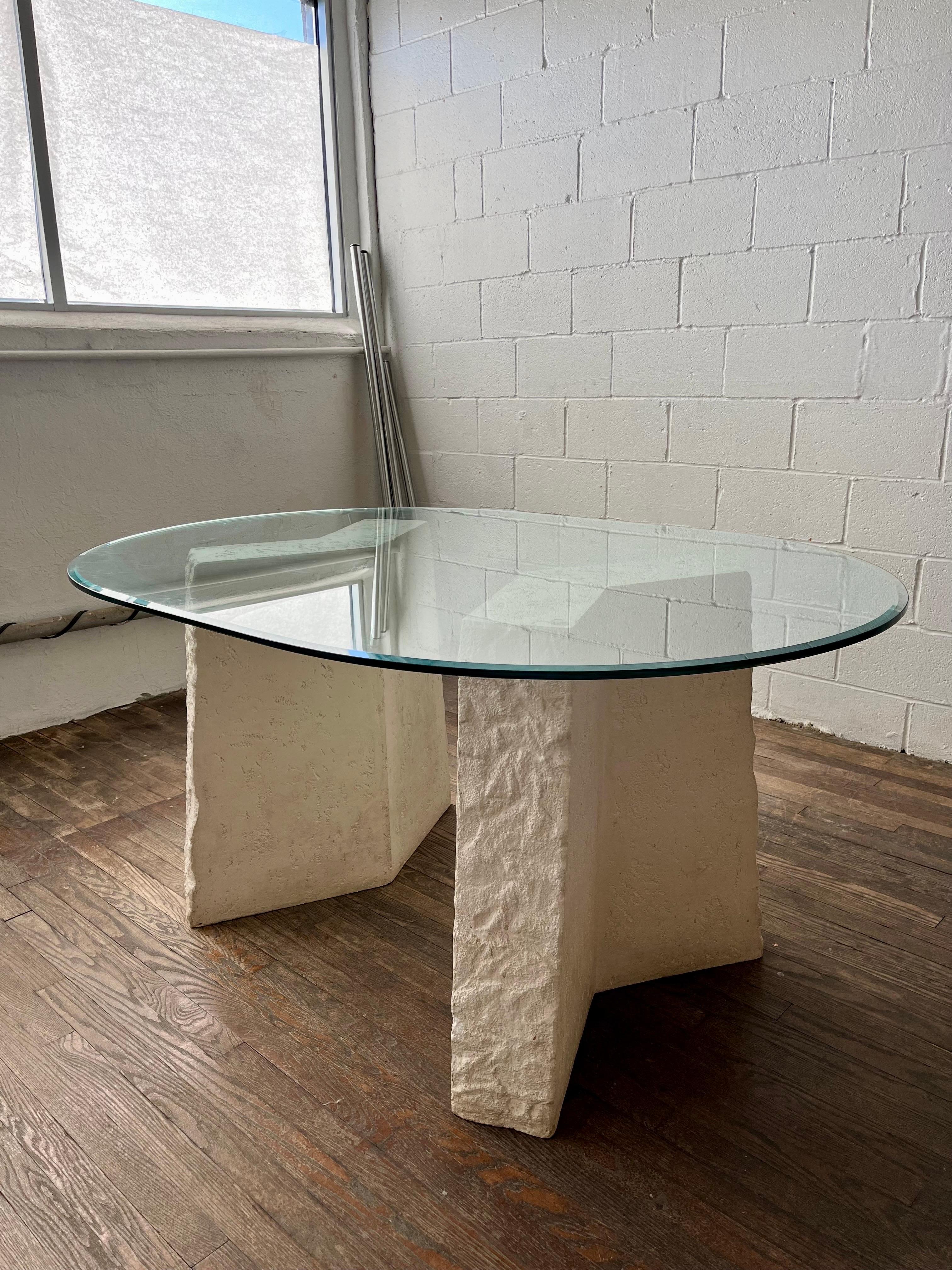 Unknown Postmodern Sculptural Plaster and Glass Dining Table For Sale