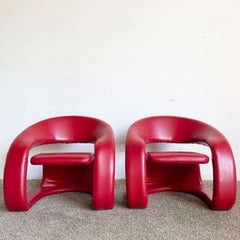Postmodern Sculptural Red Tongue Arm Chairs - a Pair