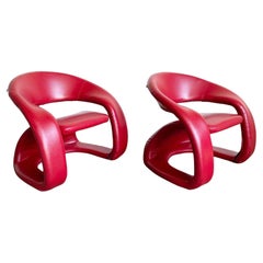 Postmodern Sculptural Red Tongue Arm Chairs - a Pair