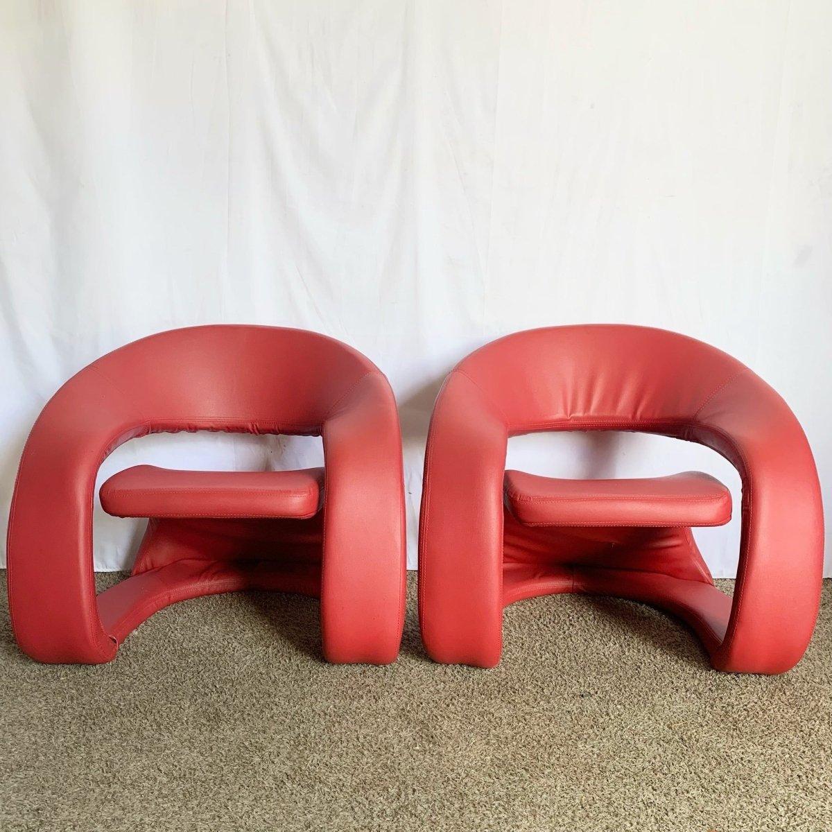Chinese Postmodern Sculptural Red Tongue Lounge Chairs - A Pair For Sale