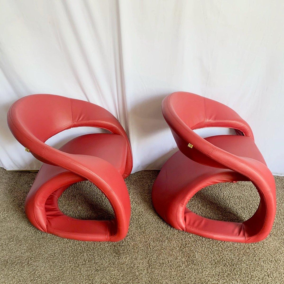Contemporary Postmodern Sculptural Red Tongue Lounge Chairs - A Pair For Sale