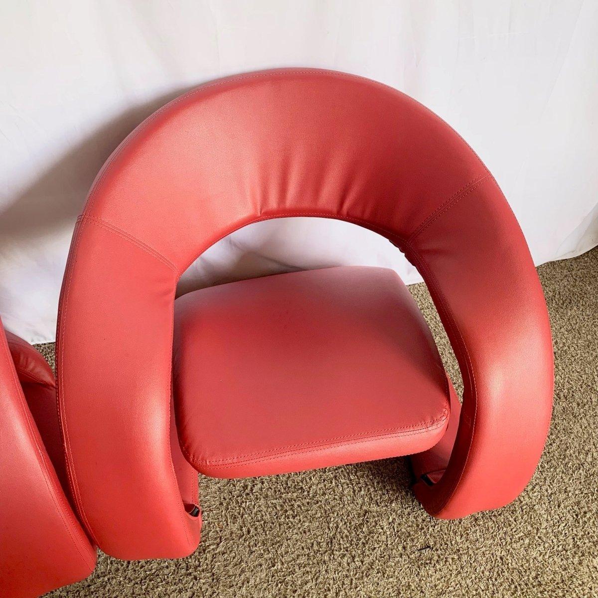 Faux Leather Postmodern Sculptural Red Tongue Lounge Chairs - A Pair For Sale