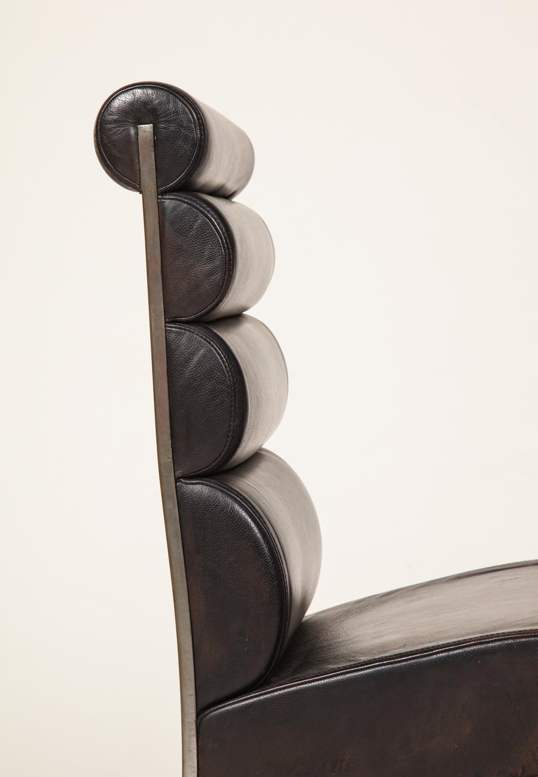Postmodern Sculptural Steel and Leather French Pair of Chairs, 1980s, France For Sale at 1stdibs