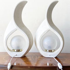 Postmodern Sculptural White Flame Ceramic Table Lamps