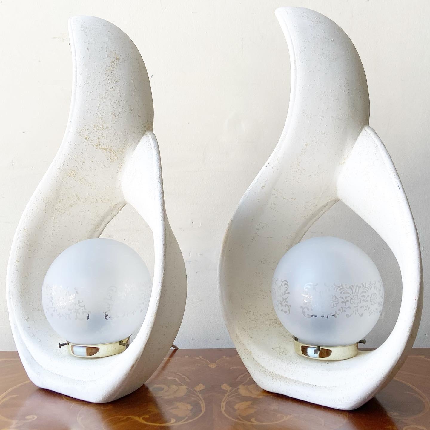 Post-Modern Postmodern Sculptural White Flame Ceramic Table Lamps For Sale