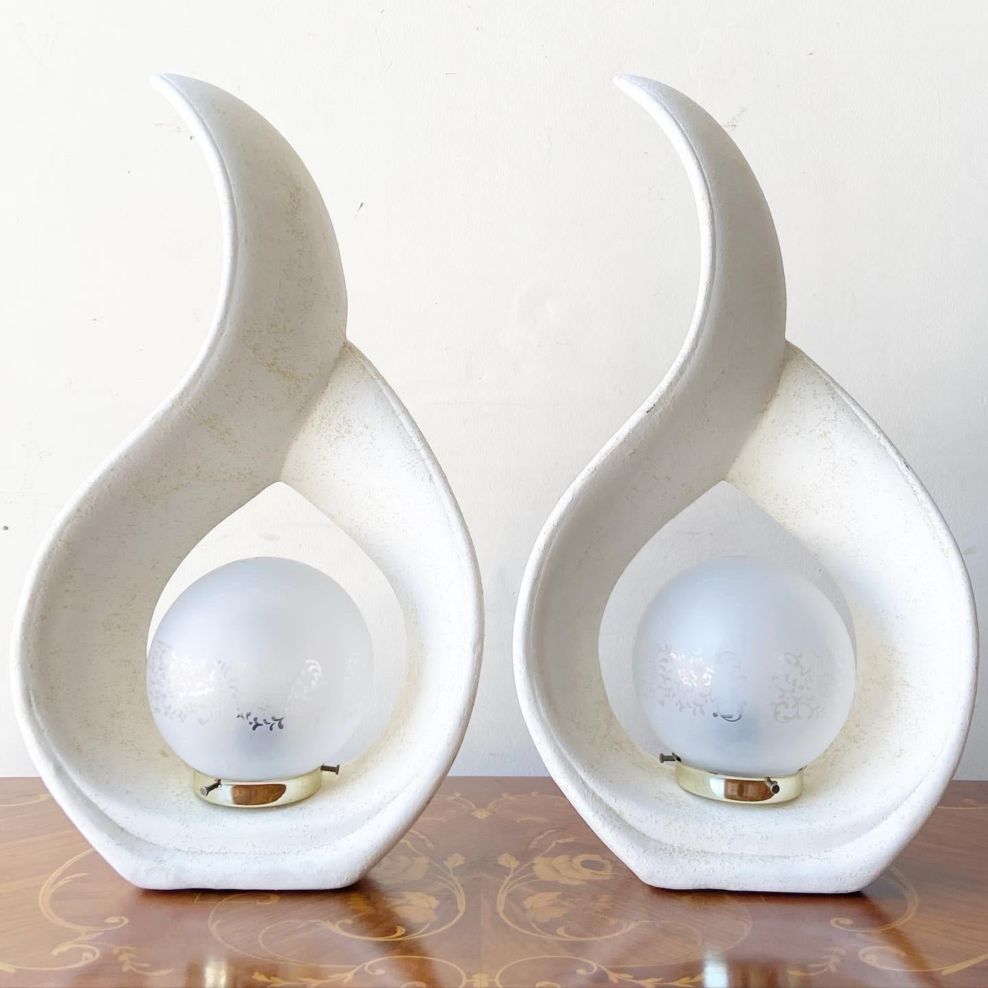 Postmodern Sculptural White Flame Ceramic Table Lamps For Sale 2