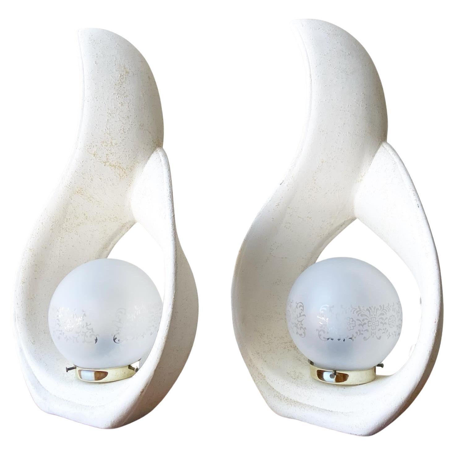 Postmodern Sculptural White Flame Ceramic Table Lamps