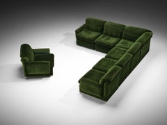 Postmodern Sectional Sofa in Deep Green Fabric