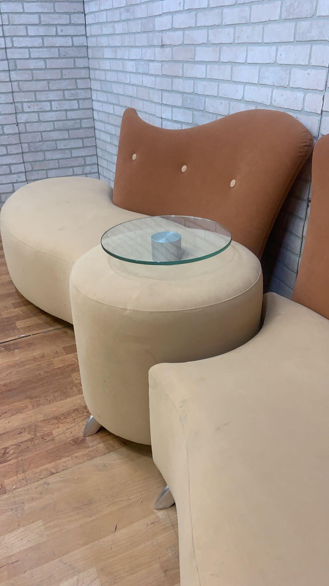 Postmodern Serpentine Sofa Set with Glass-Top Cocktail Table - 4 Piece Set For Sale 2