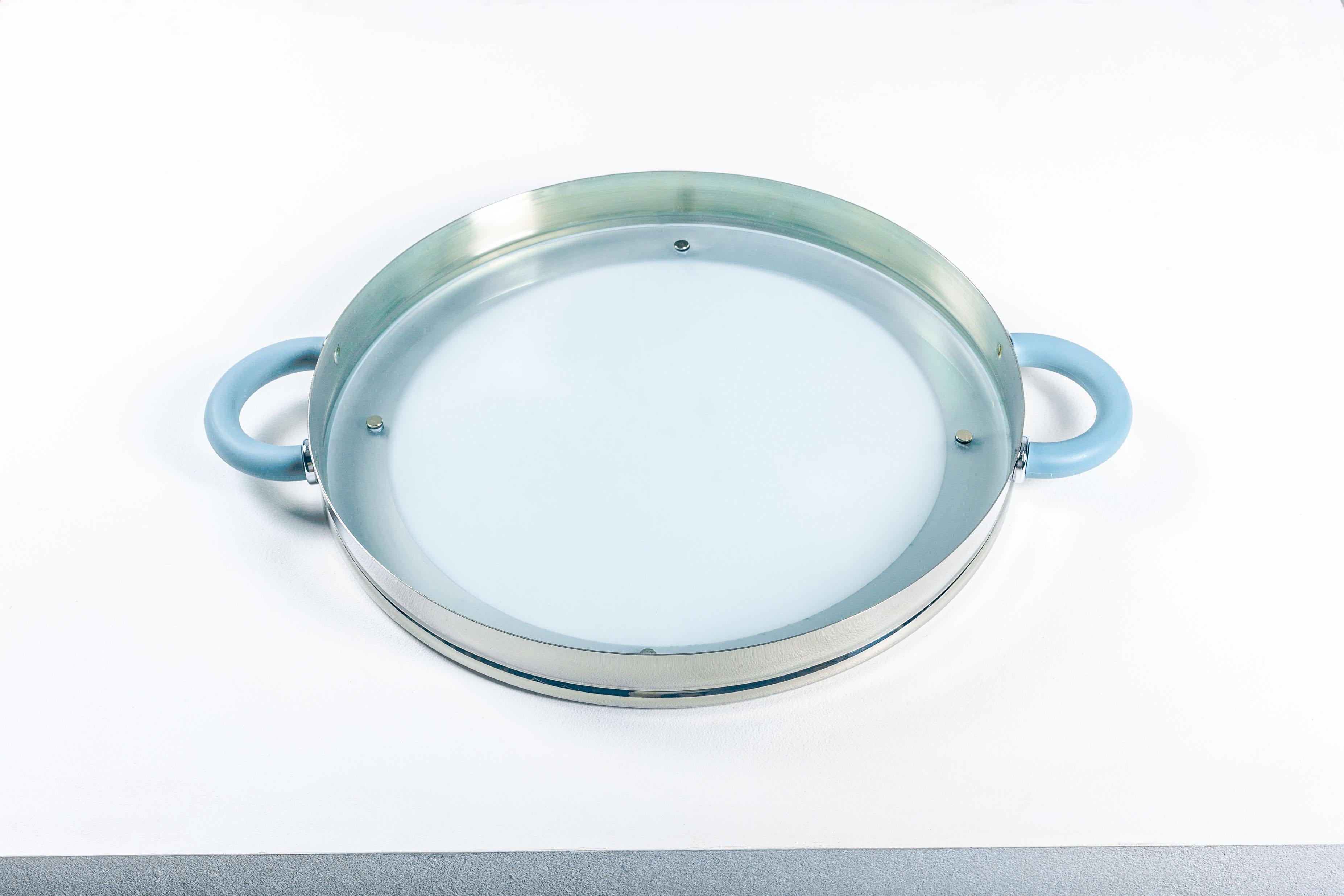 Postmodern Serving Tray in Stainless Steel and Glass by Michael Graves, 2000 USA For Sale 4