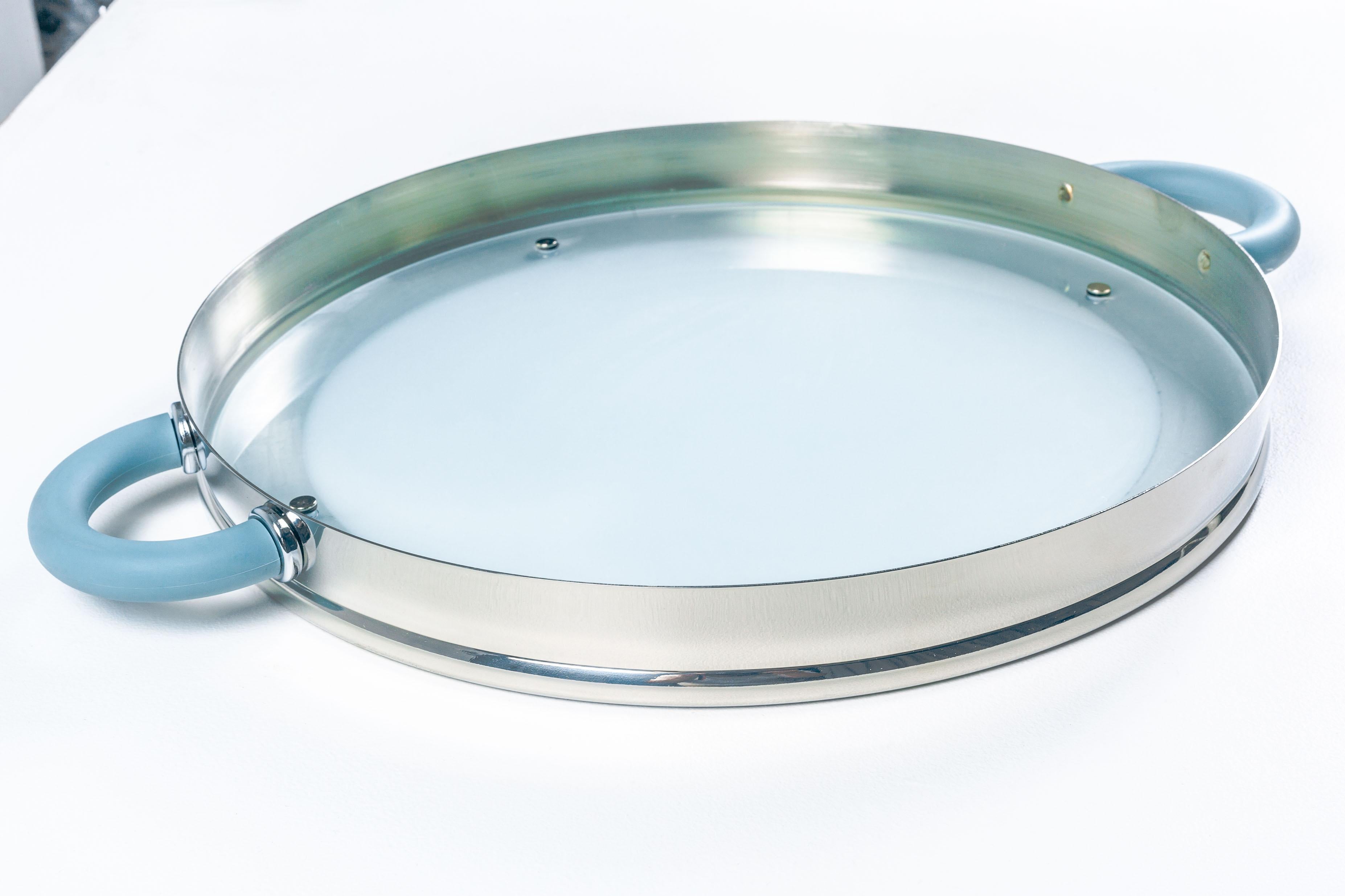 Postmodern Serving Tray in Stainless Steel and Glass by Michael Graves, 2000 USA For Sale 8