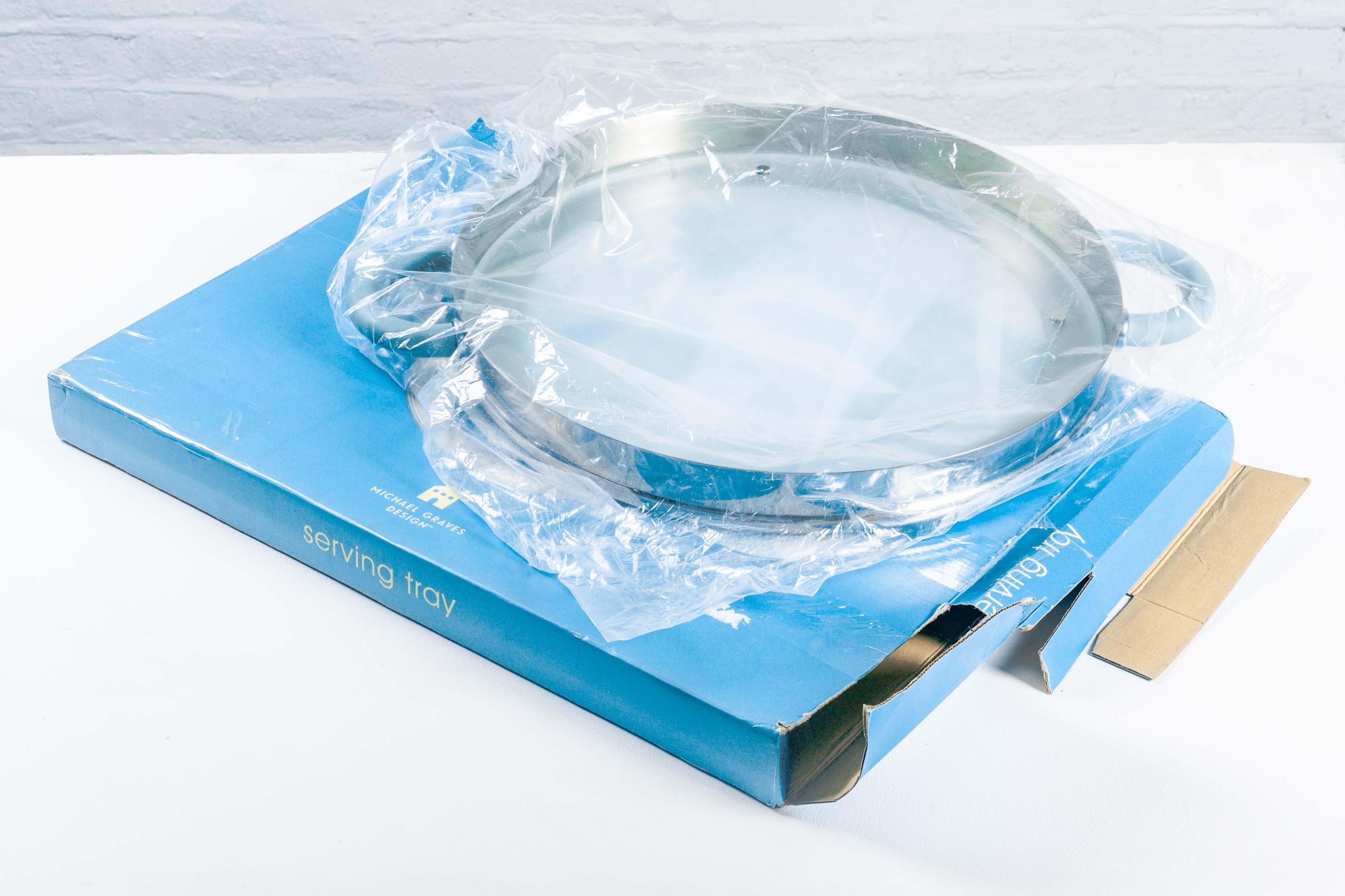 Contemporary Postmodern Serving Tray in Stainless Steel and Glass by Michael Graves, 2000 USA For Sale