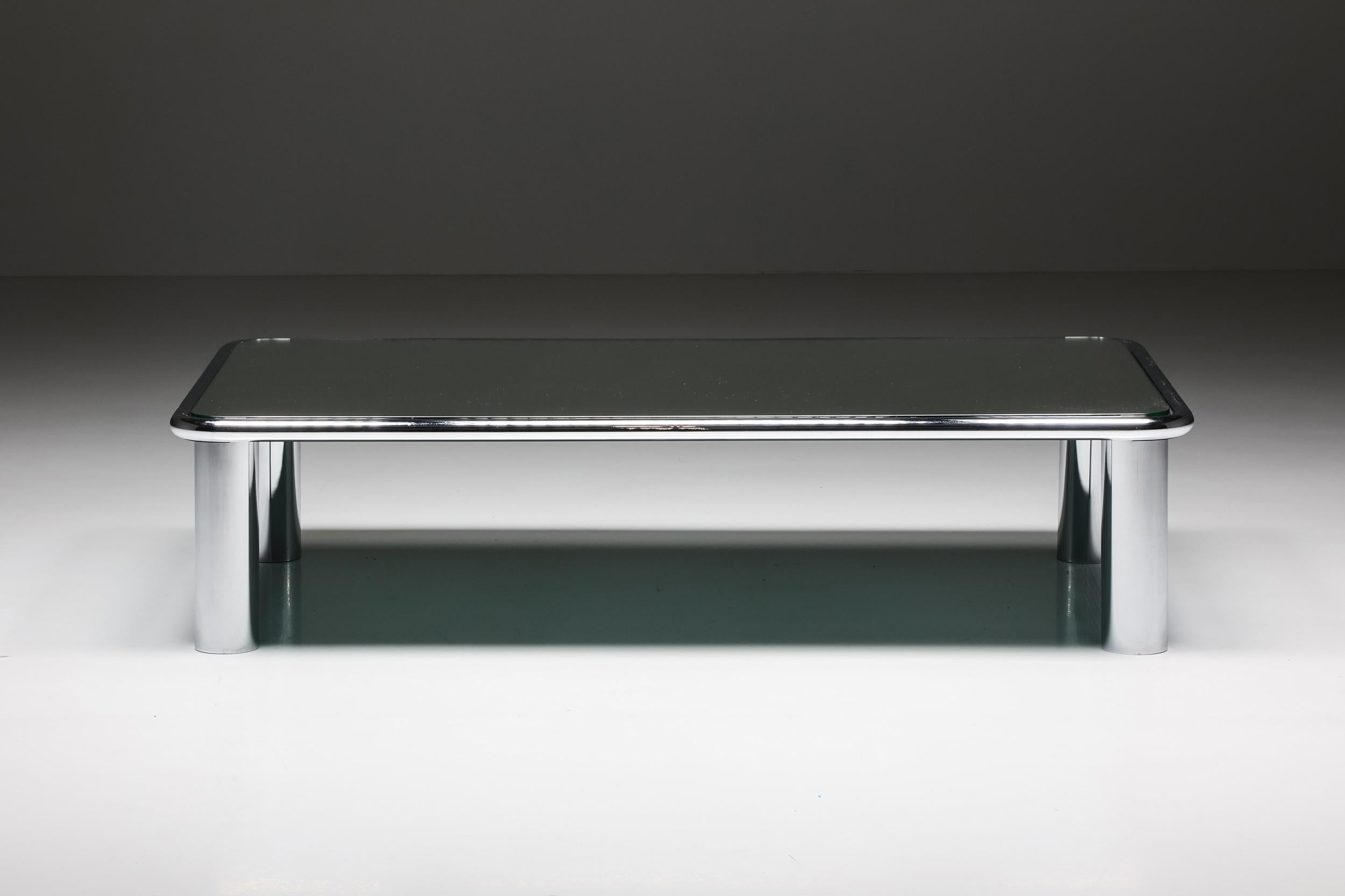 Post-modern; Italian design; Gianfranco Frattini, Sesann mirrored coffee table '621', Cassina, Italy, 1968

Post-modern chrome-plated tubular steel silver mirrored glass top design by Gianfranco Frattini for Cassina. Designed to match the 'Sesann'