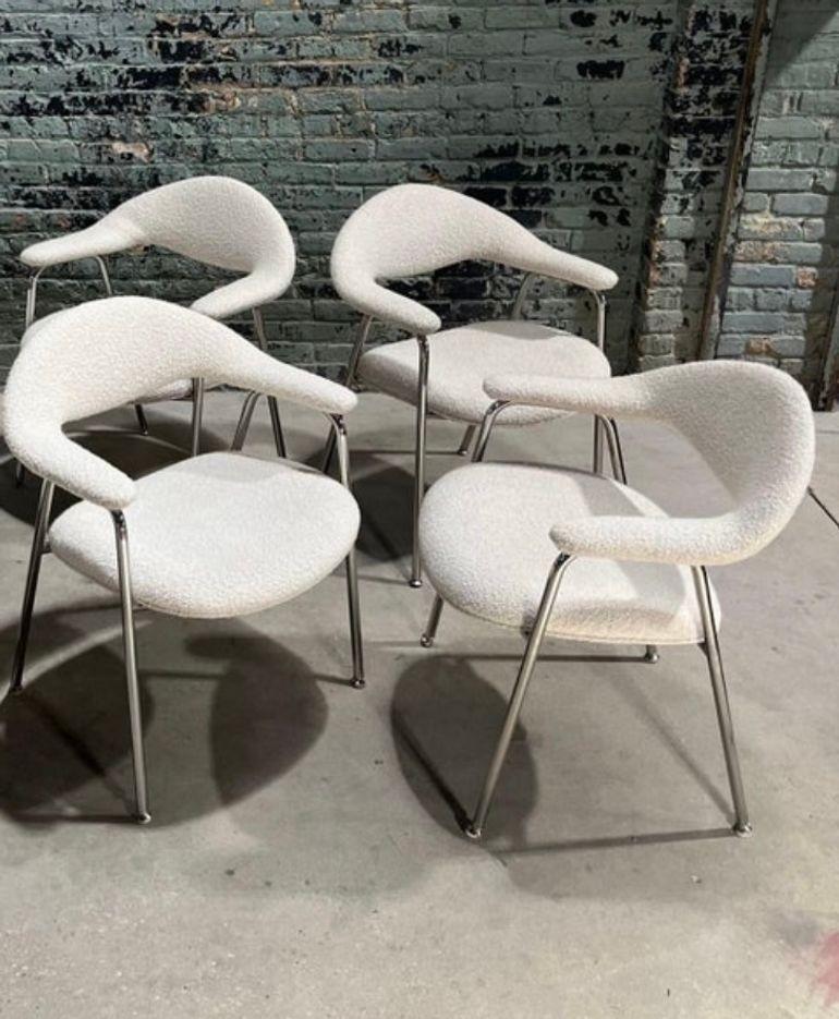 Postmodern Set 4  Marble Imperial Design Dining Chairs/Side Chair, 1970,  Chairs have been reupholstered in a high end boucle (Maharam Fabric: Roam Bridal.  
Measure 26.5