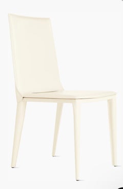 Ensemble postmoderne de 4 chaises en cuir blanc Bottega par Frag, Italie