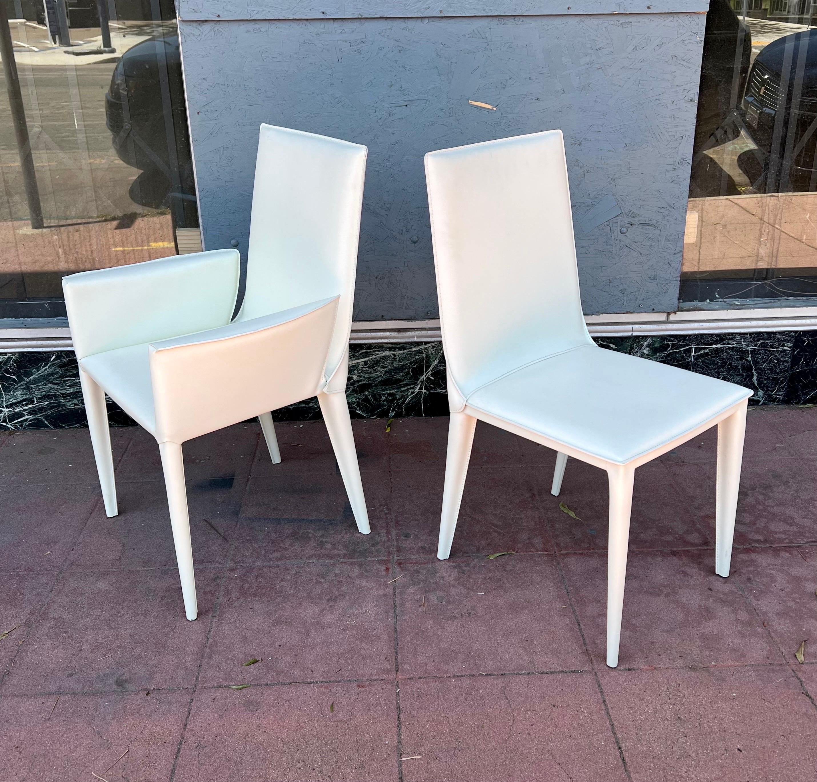 Postmodern Set of 4 Chairs in White Leather Bottega by Frag, Italy 2