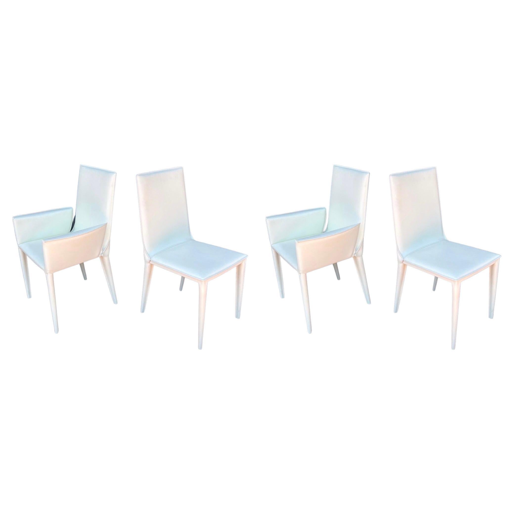 Postmodern Set of 4 Chairs in White Leather Bottega by Frag, Italy