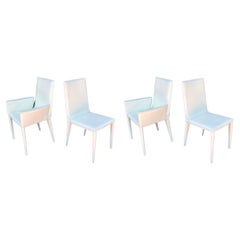 Postmodern Set of 4 Chairs in White Leather Bottega by Frag, Italy