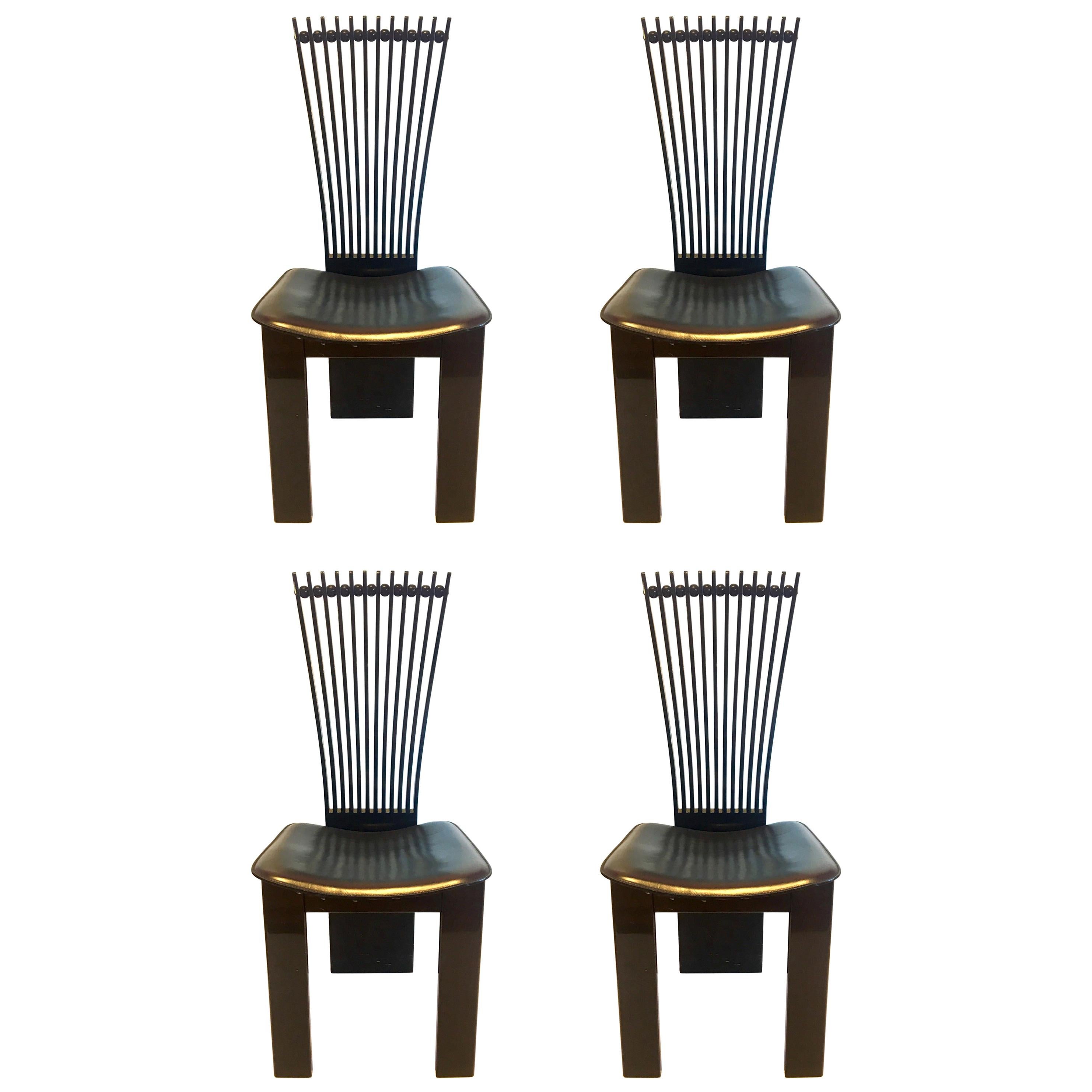 Postmodern Set of 4 Italian Fan Back Chairs by Pietro Costantini For Sale