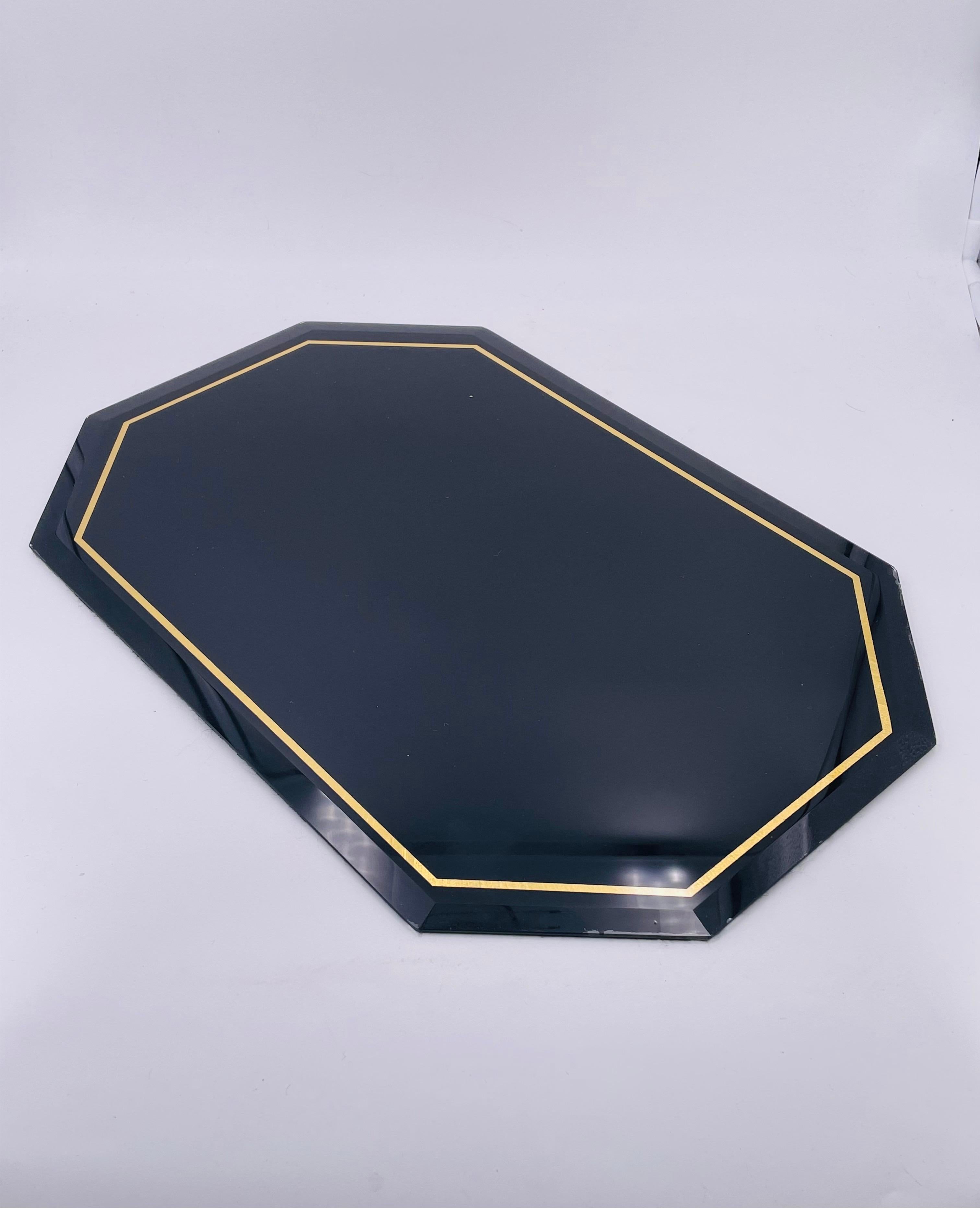 American Postmodern Set of 6 Beveled Glass Placemats with Gold Trim For Sale